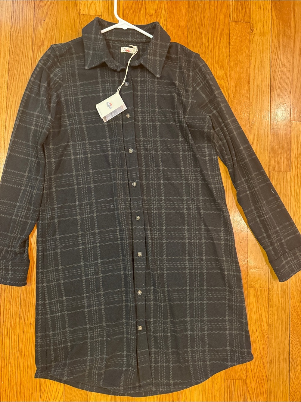 Faherty Women’s Legend Sweater Dress - Button-Front Black Plaid - Medium - Picture 4 of 7